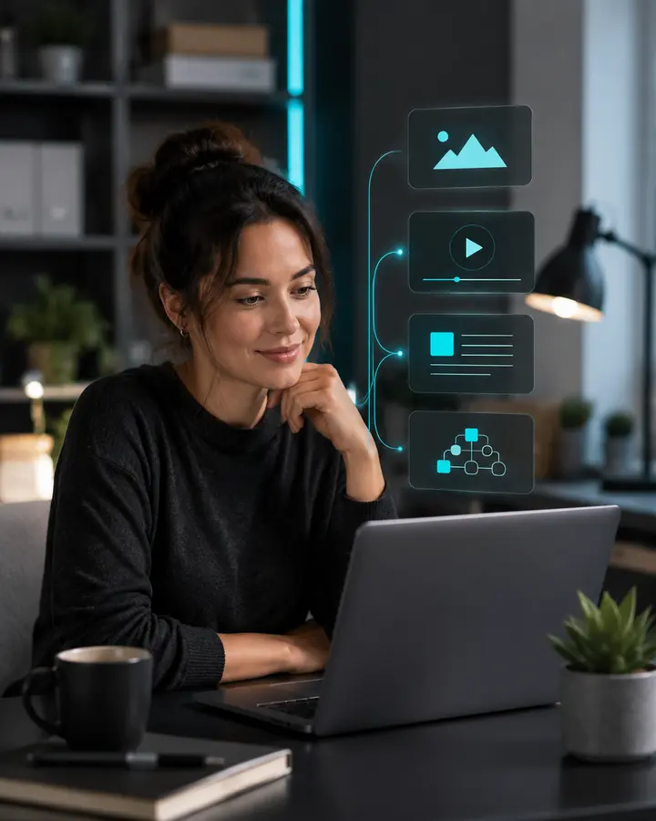 Small-business owner exploring image, video, content and automation with generative AI